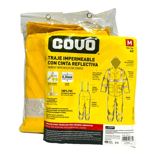 [11461] TRAJE IMPERMEABLE CON CINTA REFLECTIVA 2 PIEZAS TALLA M COVO