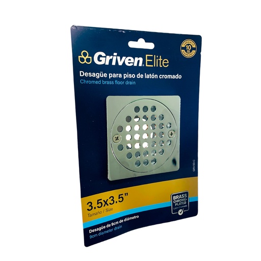 [11472] DESAGUE PARA PISO 3.5 X 3.5" DE LATON CROMADO GRIVEN ELITE