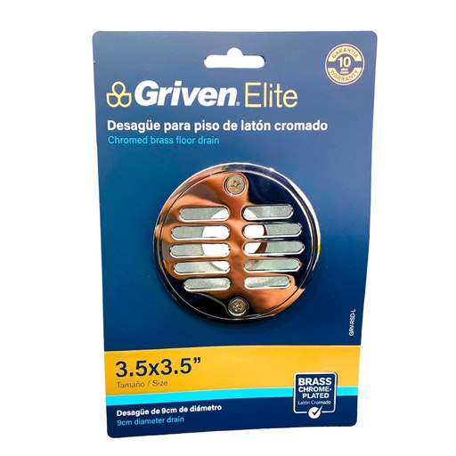 [11473] DESAGUE PARA PISO 3.5 X 3.5" DE LATON CROMADO GRIVEN ELITE