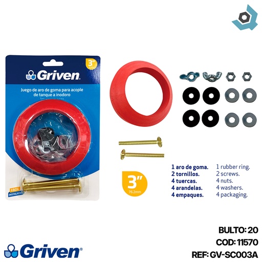 [11570] ARO DE GOMA 3" PARA ACOPLE CON TORNILLOS GRIVEN