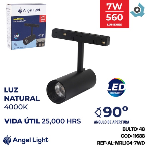 [11688] LAMPARA LED PARA RIEL MAGNETICO 7W 4000K NEGRO ANGEL LIGHT