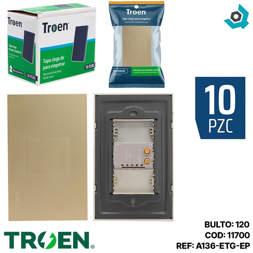 [11700] TAPA CIEGA PARA EMPOTRAR DORADO TROEN