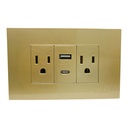 TOMACORRIENTE DOBLE CON UN USB Y UN TIPO C DORADO TROEN