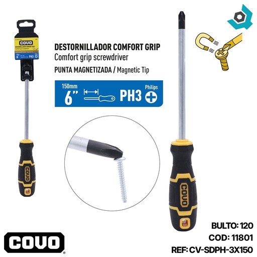 [11801] DESTORNILLADOR DE ESTRIA CONFORT GRIP 6" X PH3 COVO