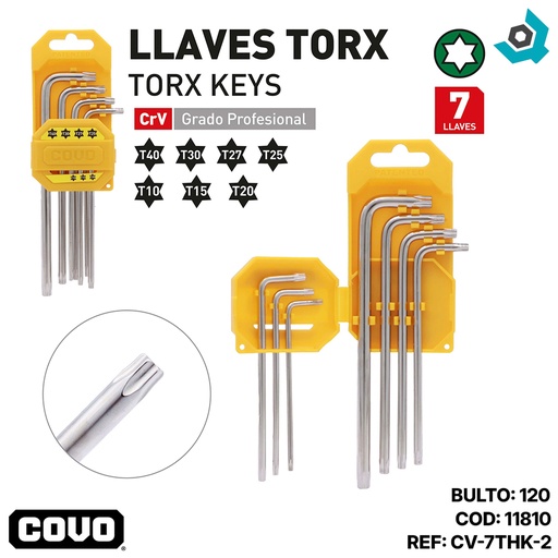 [11810] JUEGO DE LLAVES L TORX X 7 PIEZAS COVO