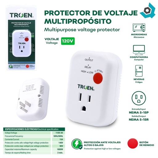 [12141] PROTECTOR DE VOLTAJE 120V 15A MULTIPROPOSITO TROEN