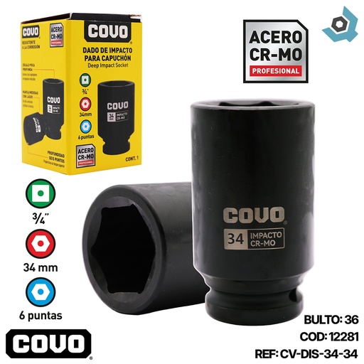 [12281] DADO DE IMPACTO 34MM X 3/4” COVO