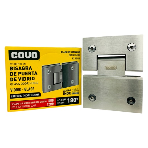 [12255] BISAGRA PARA PUERTA DE VIDRIO 9X5.5CM SATINADO COVO