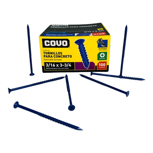 [12425] TORNILLOS PARA CONCRETO 3/16” X 3-3/4” 100 PZAS