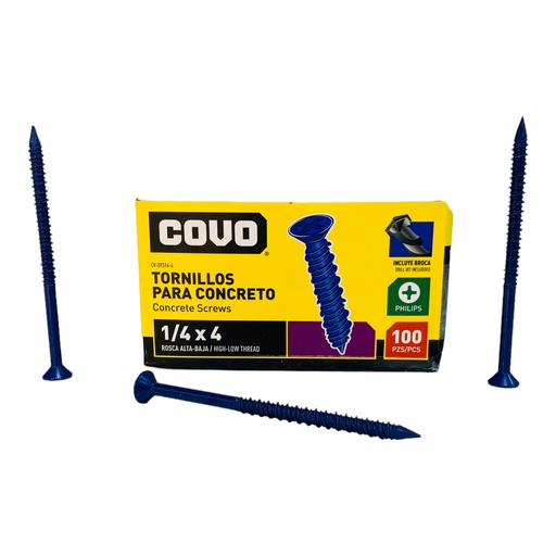 [12431] TORNILLOS PARA CONCRETO 1/4” X 4” 100 PZAS COVO