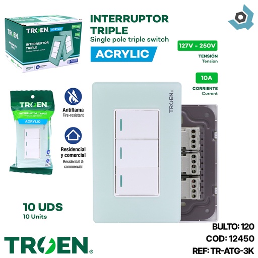 [12450] APAGADOR TRIPLE DE ACRILICO VERDE AGUA TROEN