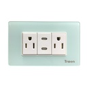TOMACORRIENTE CON 2 USB TIPO C DE ACRILICO VERDE AGUA TROEN