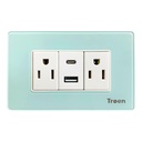 TOMACORRIENTE CON 1 USB Y 1 TIPO C DE ACRILICO VERDE AGUA