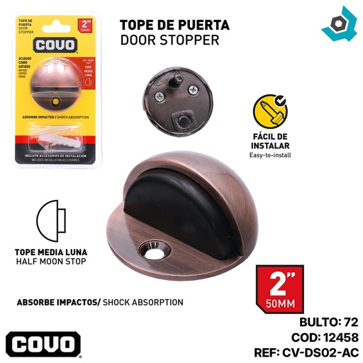 [12458] TOPE MEDIA LUNA PARA PUERTAS 2" COBRE ANTIGUO COVO