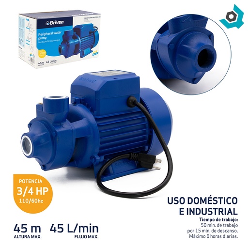 [12484] BOMBA DE AGUA 3/4 HP PERIFERICA GRIVEN