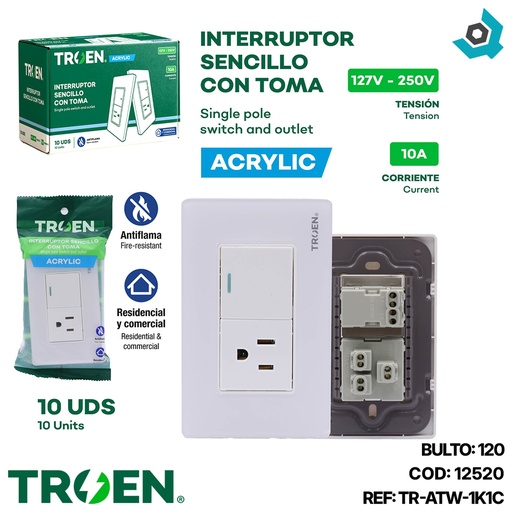 [12520] APAGADOR CON TOMA ACRILICO BLANCO TROEN