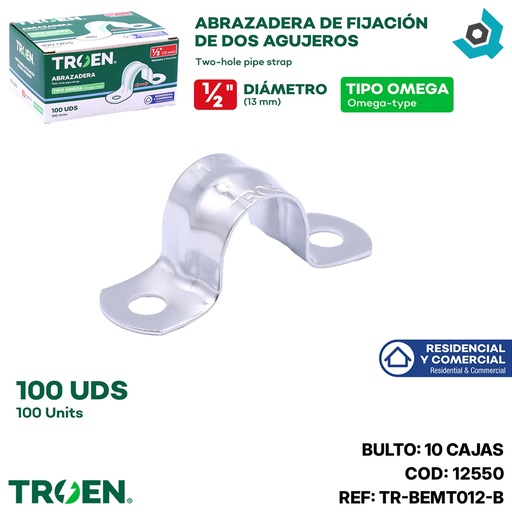 [12550] ABRAZADERA OMEGA 1/2" 100 PZAS TROEN