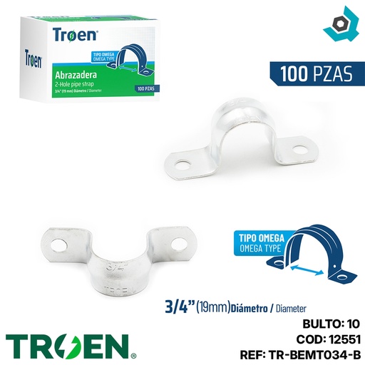 [12551] ABRAZADERA OMEGA 3/4" 100 PZAS TROEN