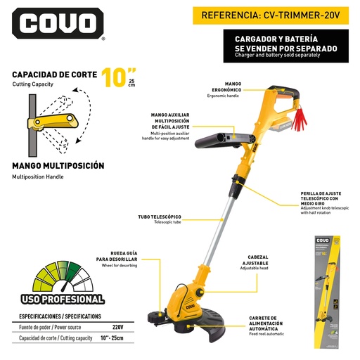 [12644] DESMALEZADORA INALAMBRICA 20V COVO