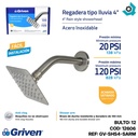 REGADERA TIPO LLUVIA 4" SATINADO CUADRADA GRIVEN