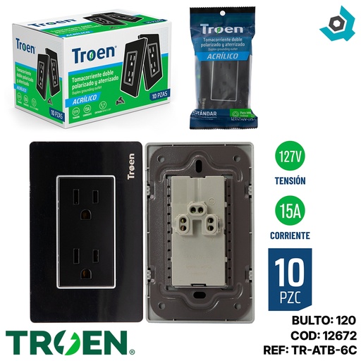 [12672] TOMACORRIENTE DOBLE DE ACRILICO NEGRO TROEN