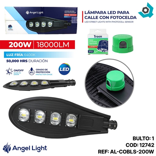 [12742] LAMPARA DE LED 200W TIPO COBRA  ANGEL LIGHT