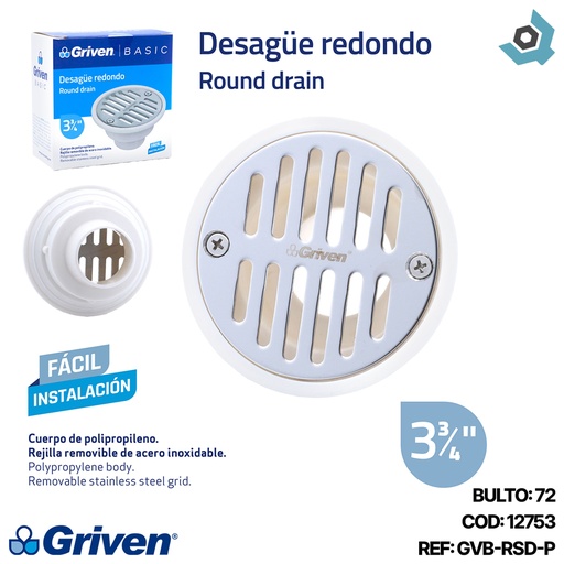 [12753] DESAGUE REDONDO 3 3/4"GRIVEN BASIC