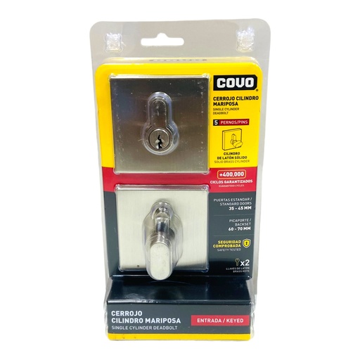 [12755] CERROJO CILINDRO MARIPOSA CUADRADO SATINADO COVO