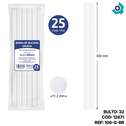 [12871] BARRA DE SILICONA GRUESA 25 PZAS