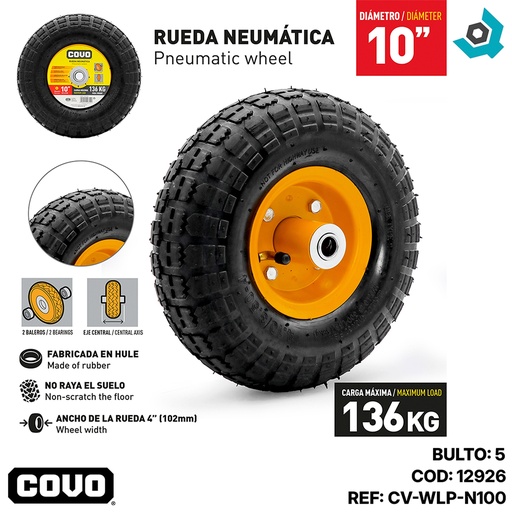 [12926] RUEDA NEUMATICA CON RIN PARA CARRETILLA 10" COVO
