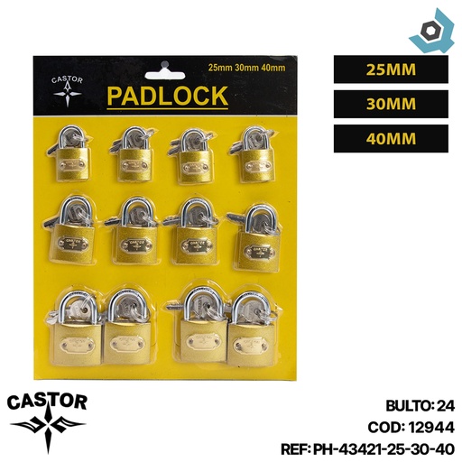 [12944] SET DE CANDADOS 25MM 30MM 40MM CASTOR