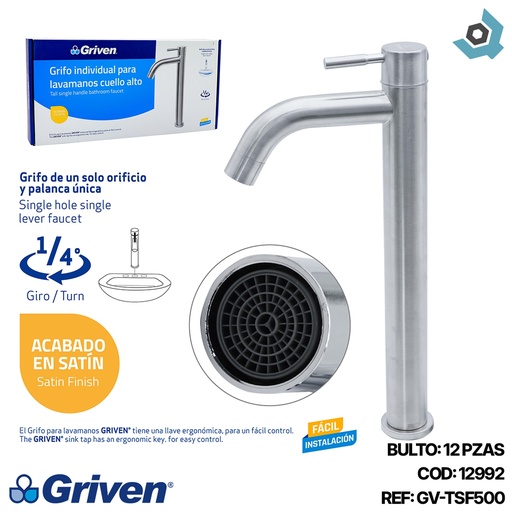 [12992] GRIFERIA INDIVIDUAL PARA LAVAMANOS SATINADO GRIVEN