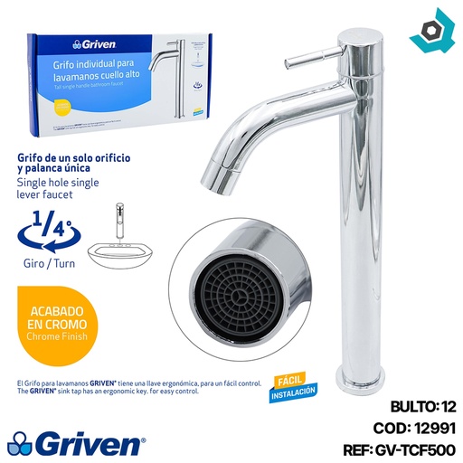 [12991] GRIFERIA INDIVIDUAL PARA LAVAMANOS CROMADO GRIVEN