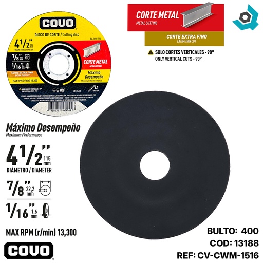 [13188] DISCO PARA CORTE EN MENTAL 4 1/2" EXTRA FINO COVO