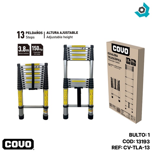 [13193] ESCALERA TELESCOPICA DE ALTURA AJUSTABLE 3.8M COVO