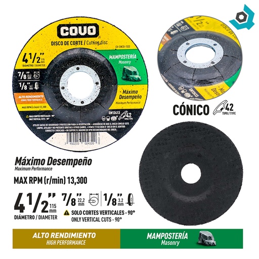 [13235] DISCO PARA CORTE EN MAMPOSTERIA ALTO RENDIMIENTO 4 1/2" COVO
