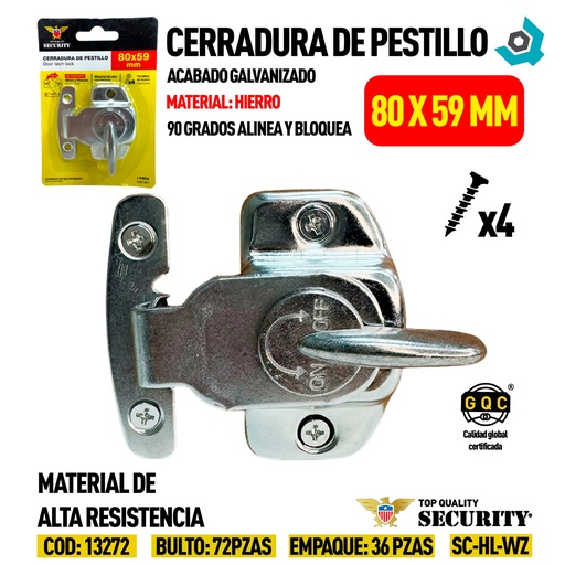 [13272] CERRADURA DE PESTILLO 80X59MM GALVANIZADO