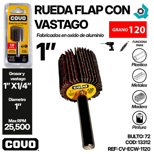 [13312] RUEDA FLAP 1" CON VASTAGO GRANO 120 COVO