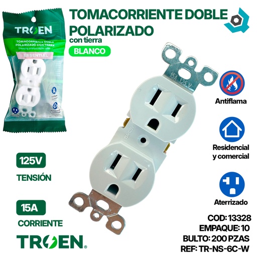 [13328] TOMACORRIENTE DOBLE 125V 15AMP TROEN