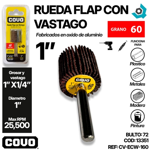 [13351] RUEDA FLAP 1" CON VASTAGO GRANO 60 COVO