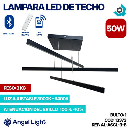 [13373] LAMPARA LED 50W DE TECHO LUZ AJUSTABLE NEGRA ANGEL LIGHT
