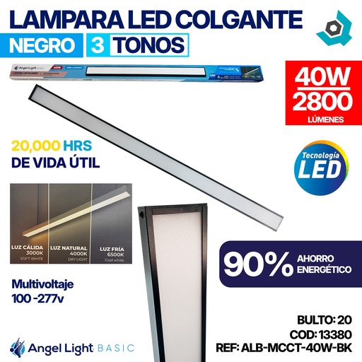 [13380] LAMPARA LED COLGANTE 3 TONOS 40W NEGRA ANGEL LIGHT BASIC