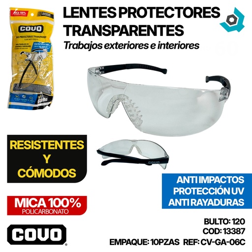[13387] LENTES PROTECTORES TRANSPARENTES COVO