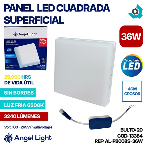 [13384] LAMPARA PANEL LED CUADRADO SUPERFICIAL LUZ FRIA 36W ANGEL LIGHT