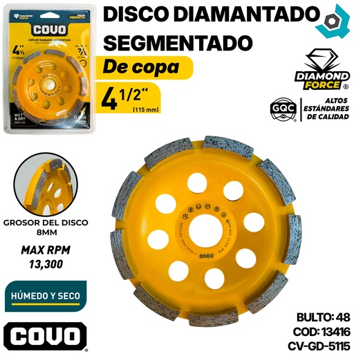 [13416] DISCO DIAMANTADO 4 1/2" SEGMENTADO DE COPA COVO