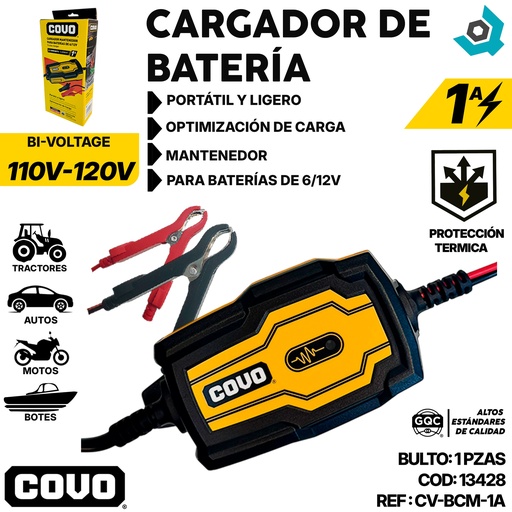 [13428] CARGADOR MANTENEDOR PARA BATERIAS DE 6/12V COVO