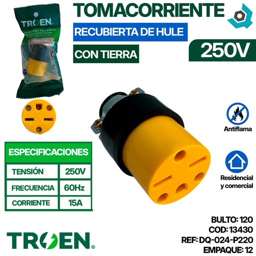 [13430] TOMACORRIENTE 250V CON TIERRA TROEN