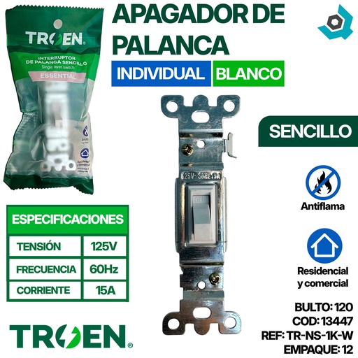 [13447] APAGADOR DE PALANCA INDIVIDUAL BLANCO TROEN