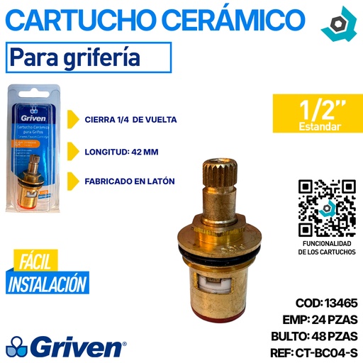 [13465] CARTUCHO CERAMICO 1/2" PARA GRIFERIAS GRIVEN