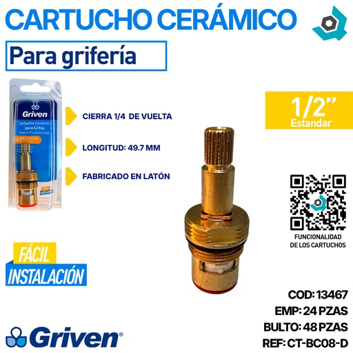 [13467] CARTUCHO CERAMICO 1/2" PARA GRIFERIAS GRIVEN